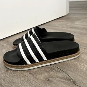Adidas Adilette Bold Rope-trimmed Striped Rubber Platform Slides size 10